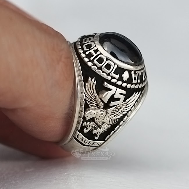 NHẪN MỸ MAGNOLIA NĂM 1975 BẰNG BẠC CHUẨN 925 ĐÁ MÀU ĐEN